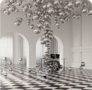 Concepto decorativo con globos plateados